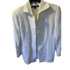 Vintage Linda Allard Ellen Tracy Size 14 Cotton Waffle Cream Long Jacket